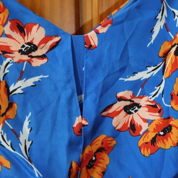 Cece Blue & Orange Tropical Floral Midi Tank Dress 4 - Picture 5 of 10